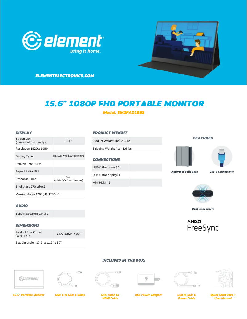 Página 1 del manual Ficha técnica Element EM2PAD15BS