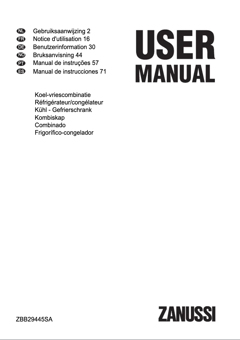 Página 1 del manual Manual de usuario Zanussi ZBB29445SA