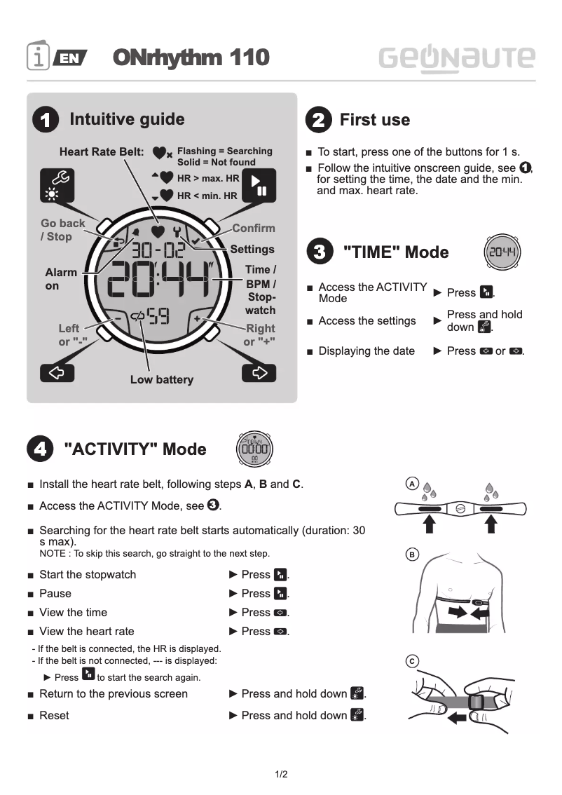 Página 1 del manual Manual de usuario Geonaute ONrhythm 110