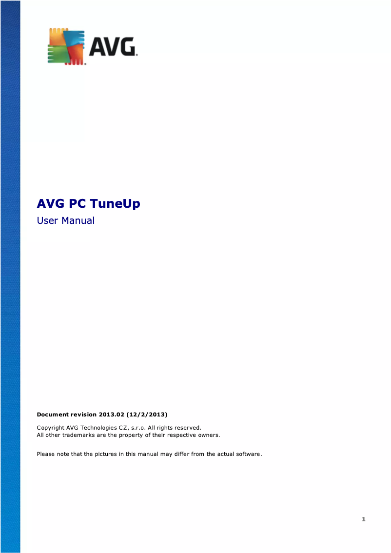 Imagen de la primera página del manual del dispositivo PC TuneUp (2013)