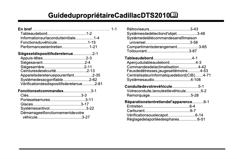 Página 1 del manual Manual de usuario Cadillac DTS (2010)