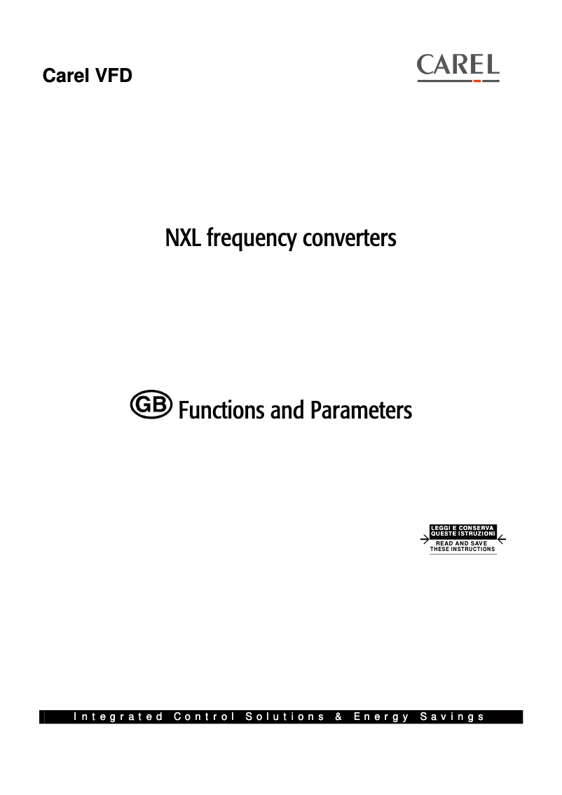 Imagen de la primera página del manual del dispositivo Inverter NXL