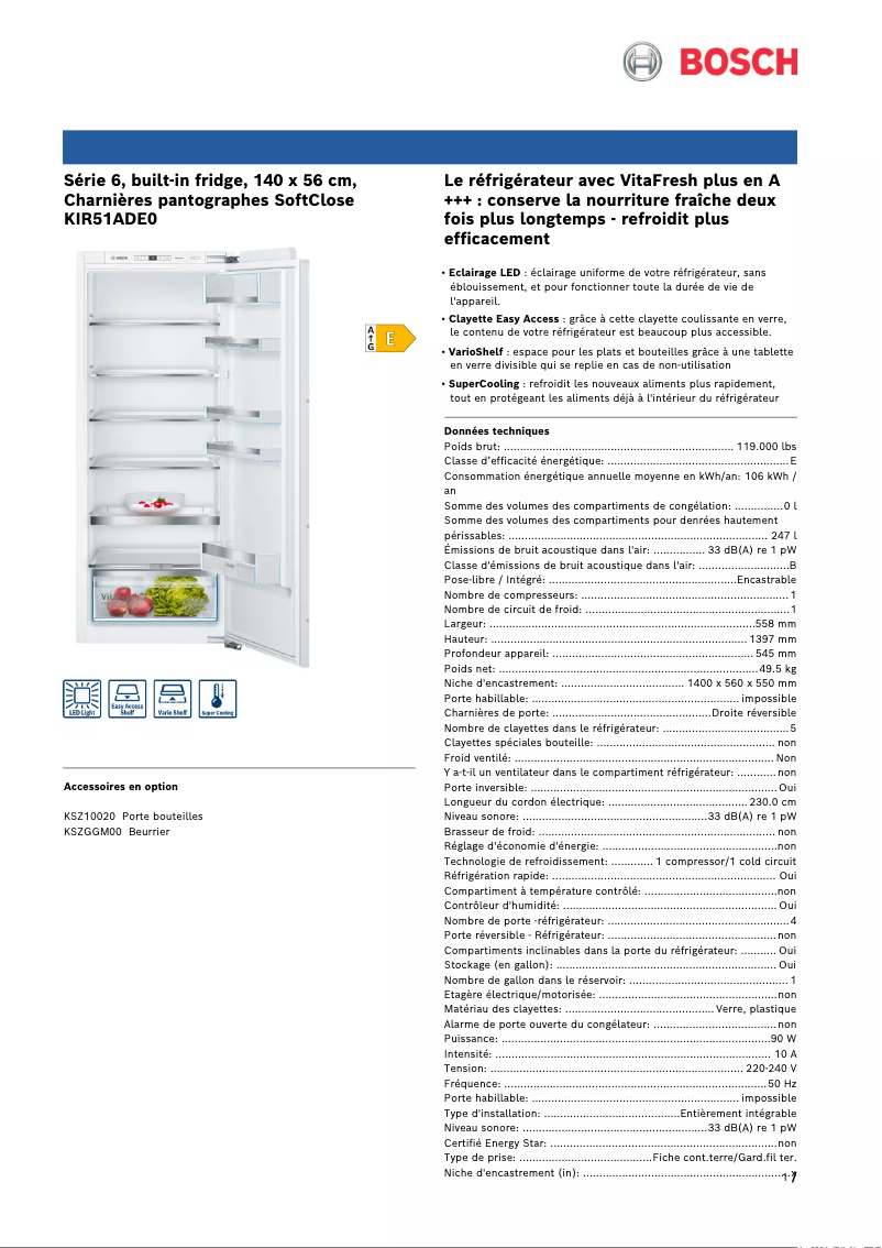 Página nº 1 - Ficha técnica Bosch KIR51ADE0