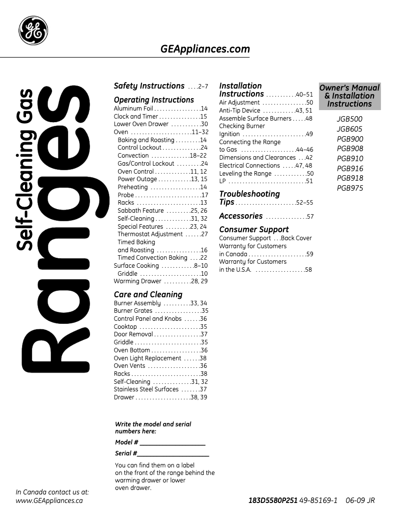 Imagen de la primera página del manual del dispositivo Profile PGB916DEMCC