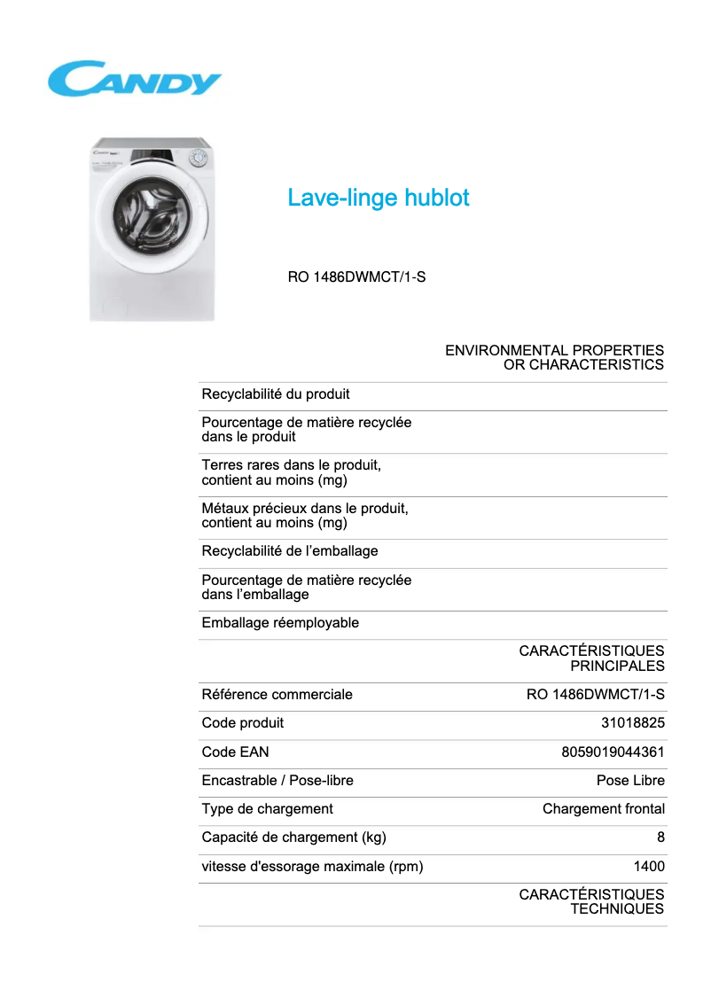 Imagen de la primera página del manual del dispositivo RO 1486DWMCT/1-S