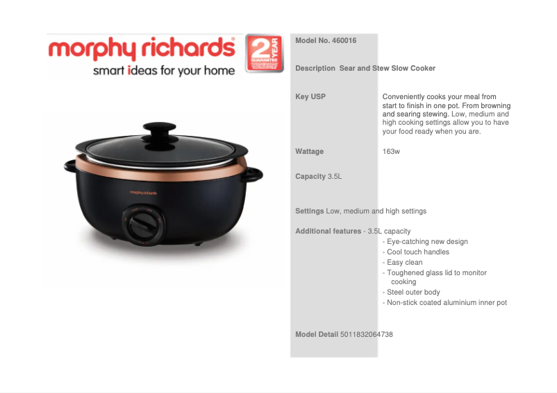 Página 1 del manual Ficha técnica Morphy Richards 460016