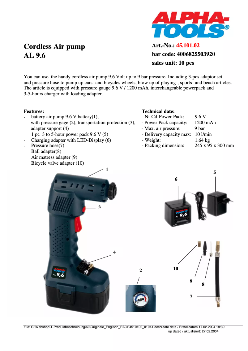Imagen de la primera página del manual del dispositivo AL 9.6