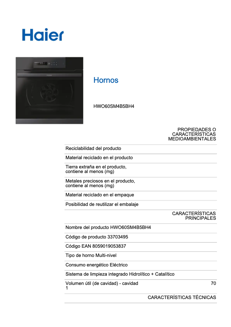 Página 1 del manual Etiqueta energética Haier HWO60SM5B5BH