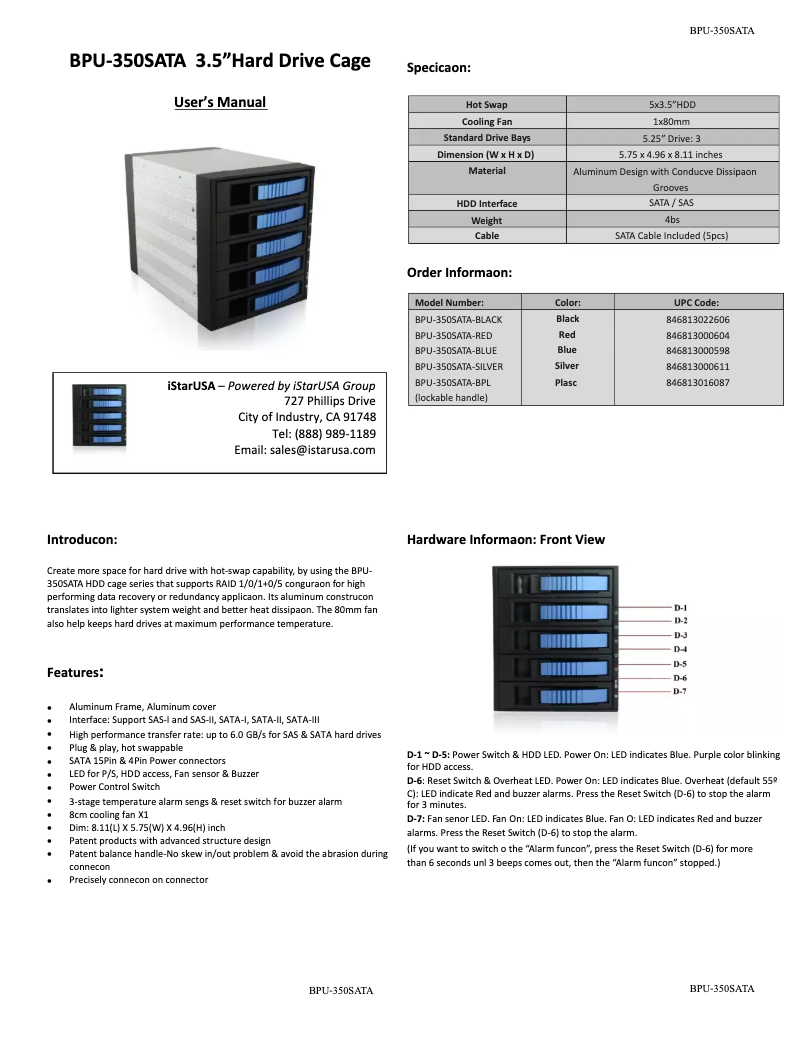 Imagen de la primera página del manual del dispositivo BPU-350SATA-KL