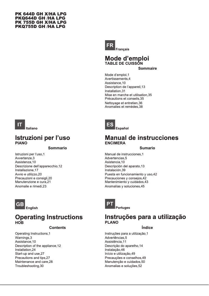 Página 1 del manual Manual de usuario Hotpoint Ariston PKQ755D GH(K)/HA LPG