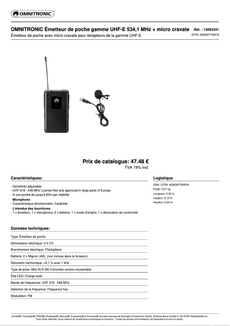Página 1 del manual Ficha técnica Omnitronic E 534