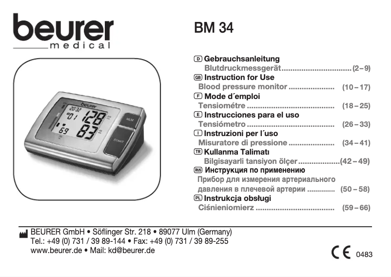 Página 1 del manual Manual de usuario Beurer BM 34