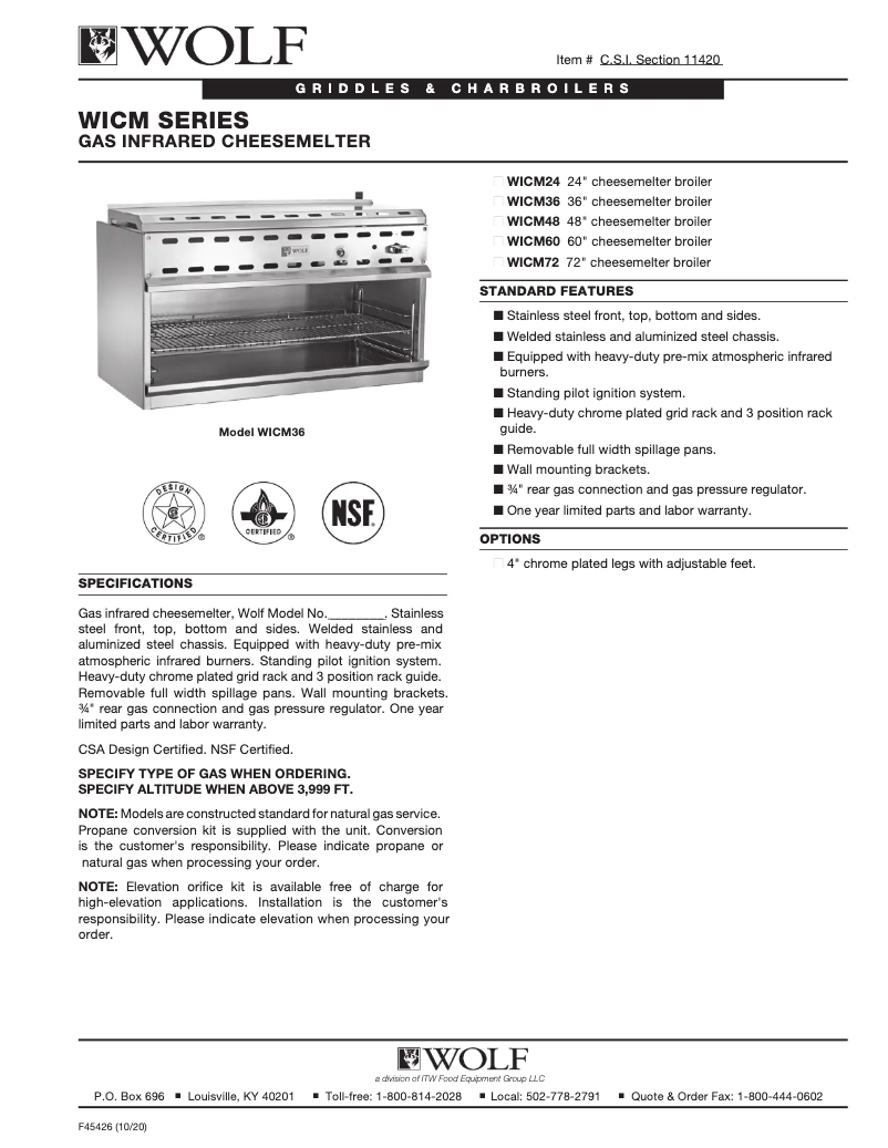 Página 1 del manual Ficha técnica Wolf WICM48