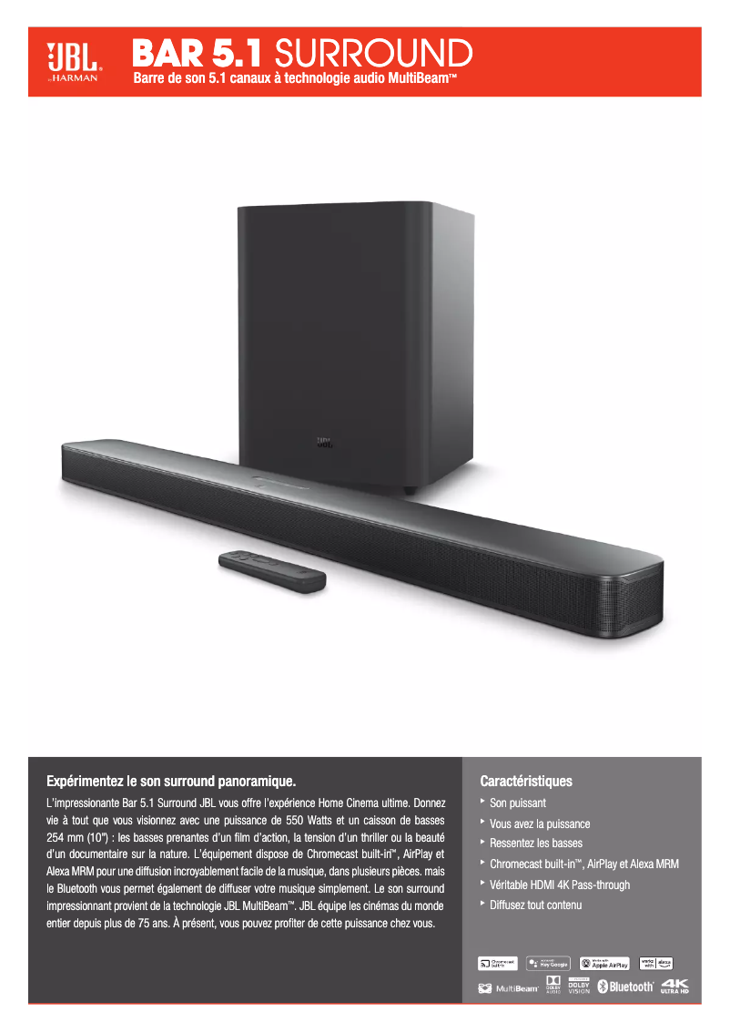 Página 1 del manual Ficha técnica JBL Bar 5.1