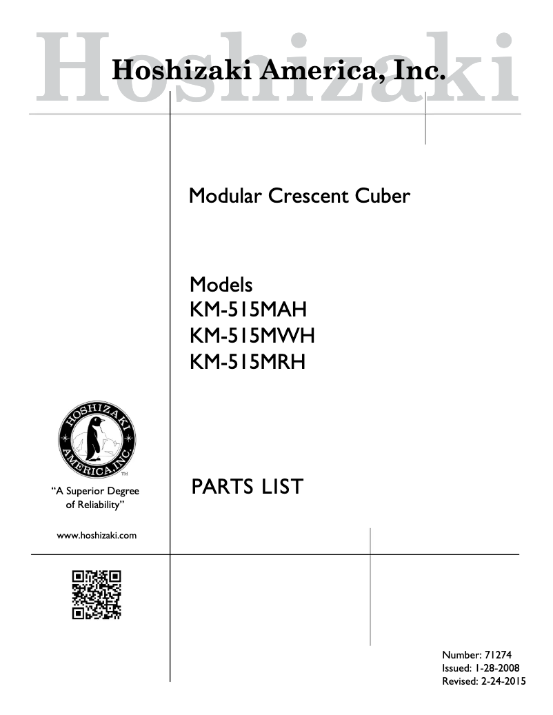 Página 1 del manual Manual de usuario Hoshizaki KM-515MRH
