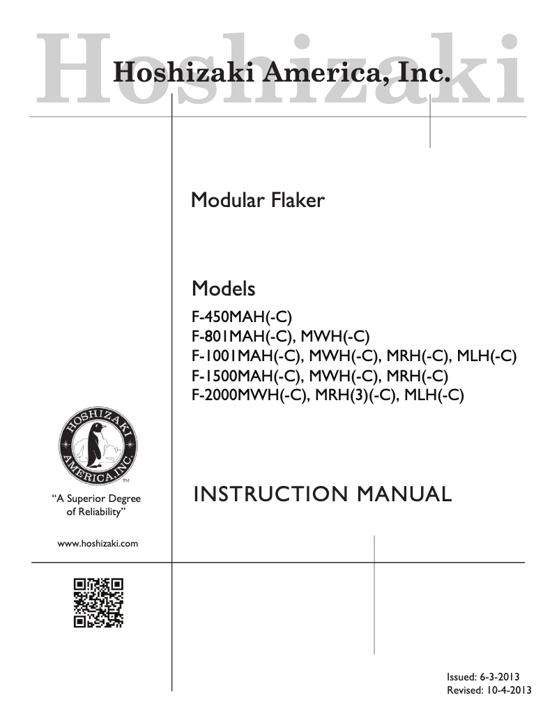 Página 1 del manual Manual de uso y mantenimiento Hoshizaki F-801MAH