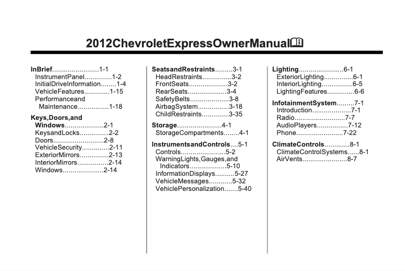 Página 1 del manual Manual de usuario Chevrolet Express Passenger (2012)