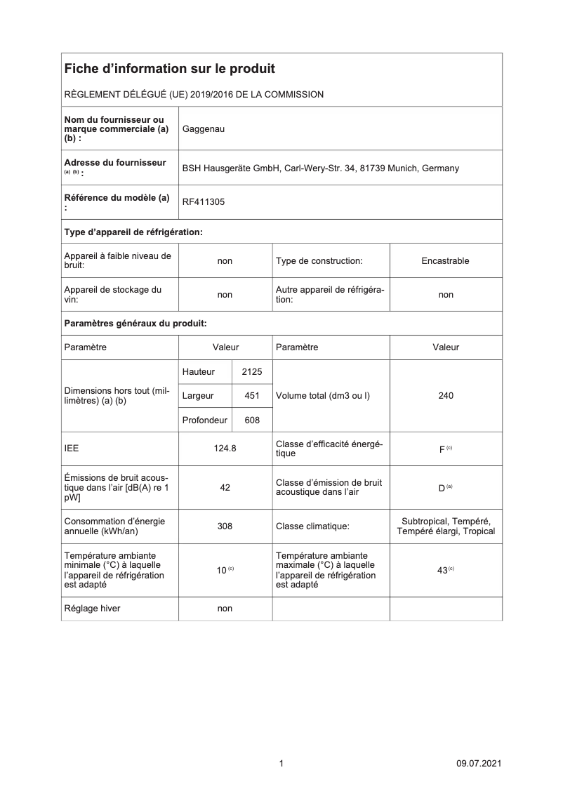 Página 1 del manual Ficha técnica Gaggenau RF411305