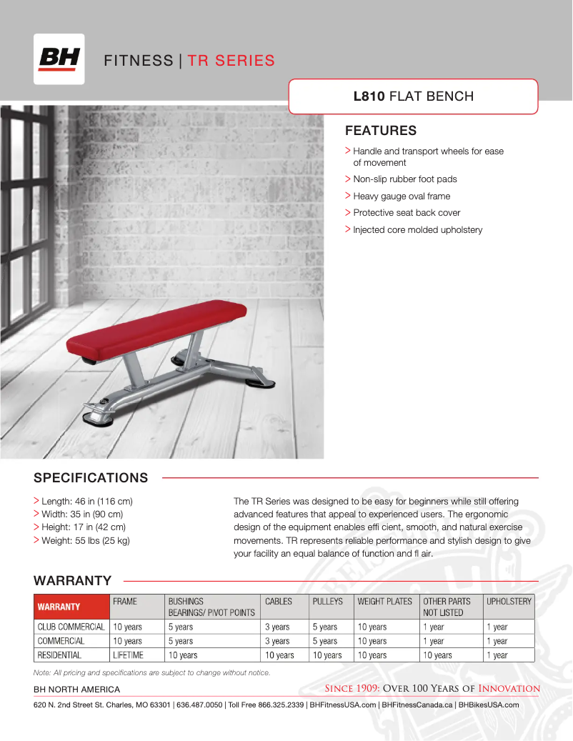 Página 1 del manual Ficha técnica BH Fitness L810