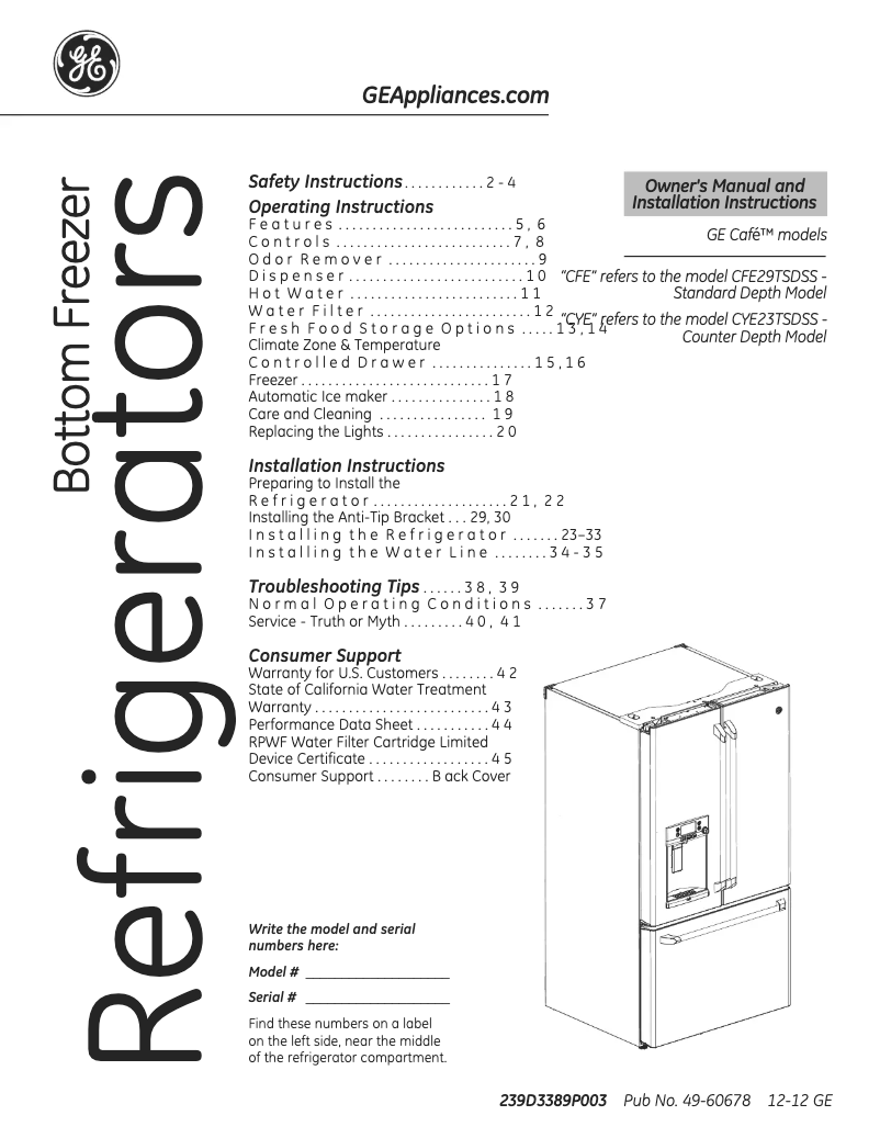 Imagen de la primera página del manual del dispositivo CFE29TSDSS
