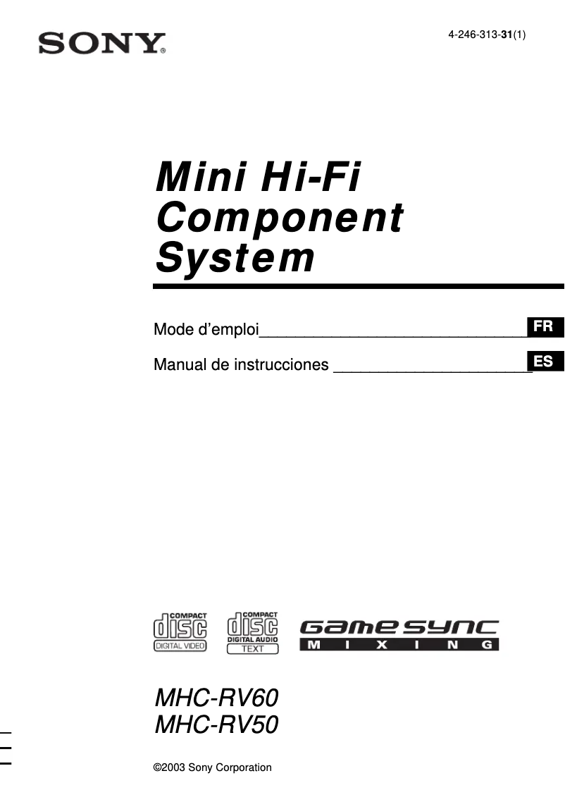 Imagen de la primera página del manual del dispositivo MHC-RV60