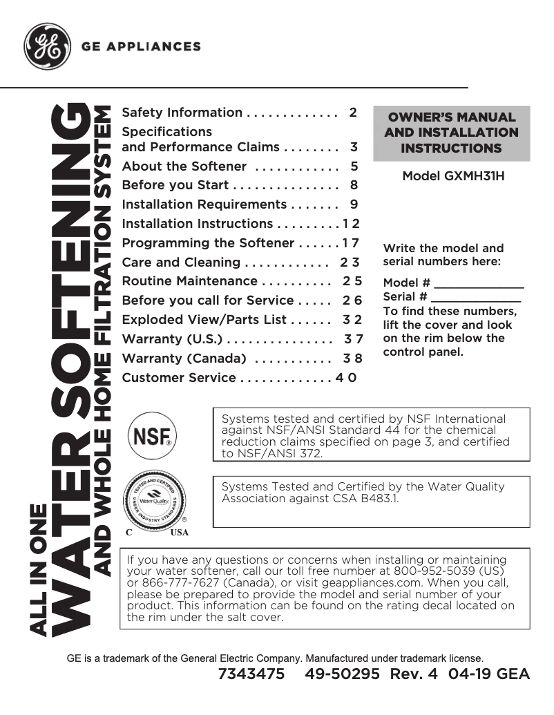 Página 1 del manual Guía de instalación GE GXMH31H