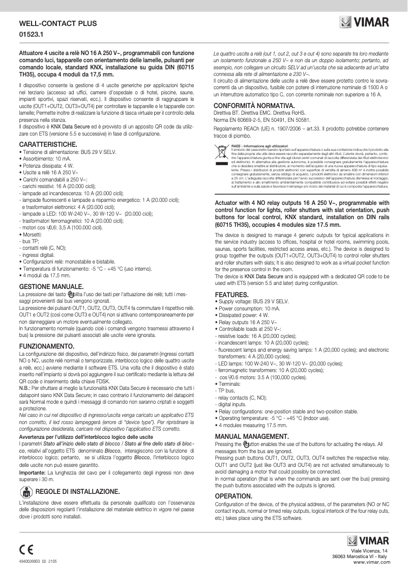 Página 1 del manual Instrucciones / montaje Vimar 01523.1