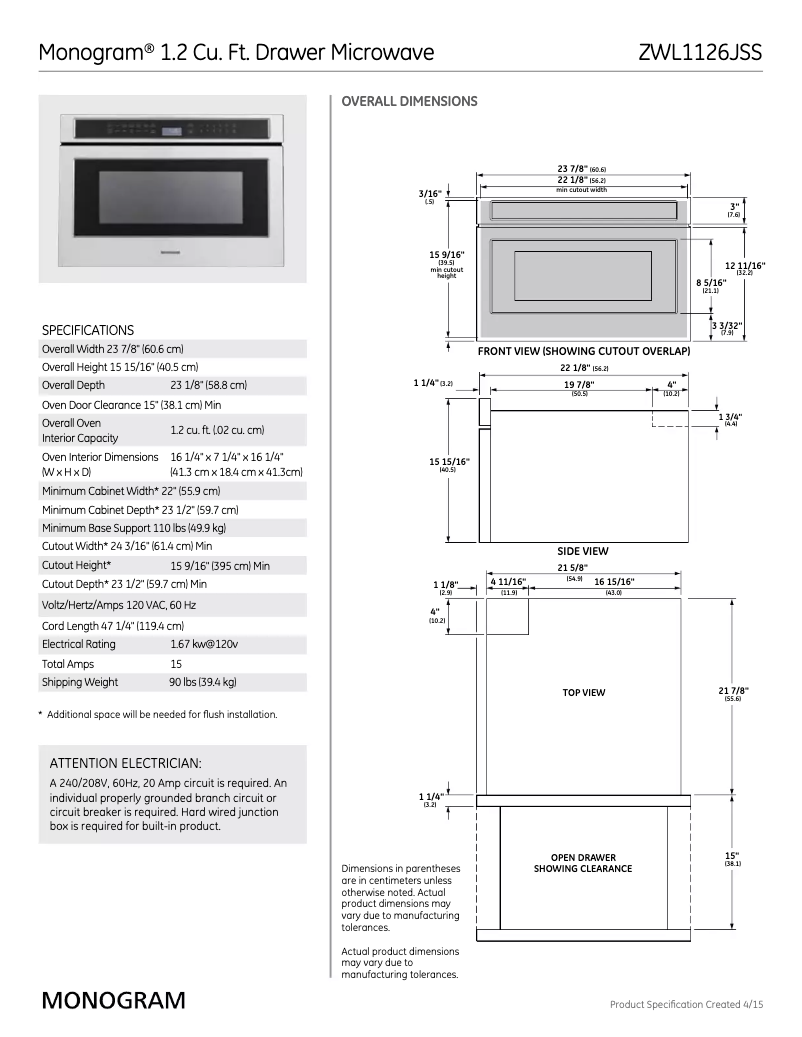 Página 1 del manual Manual de usuario Monogram ZWL1126SJSS