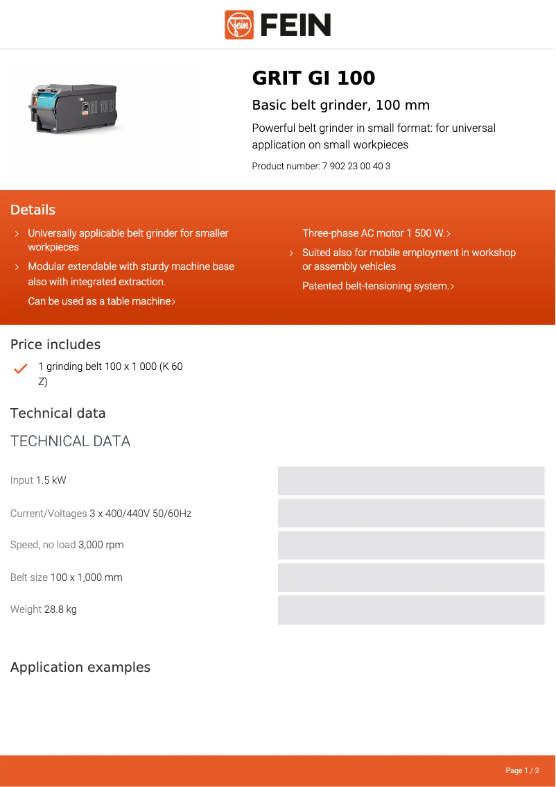Imagen de la primera página del manual del dispositivo GRIT GI 100