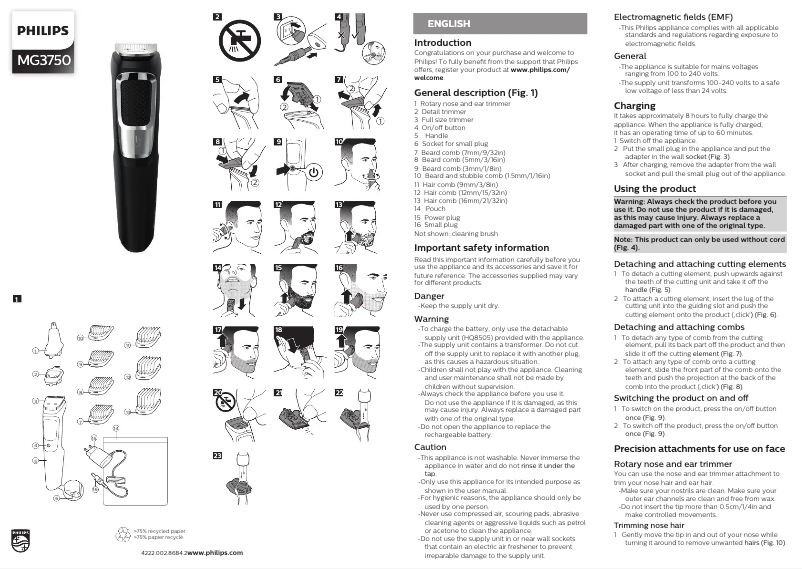 Página 1 del manual Manual de usuario Philips Norelco MG3750