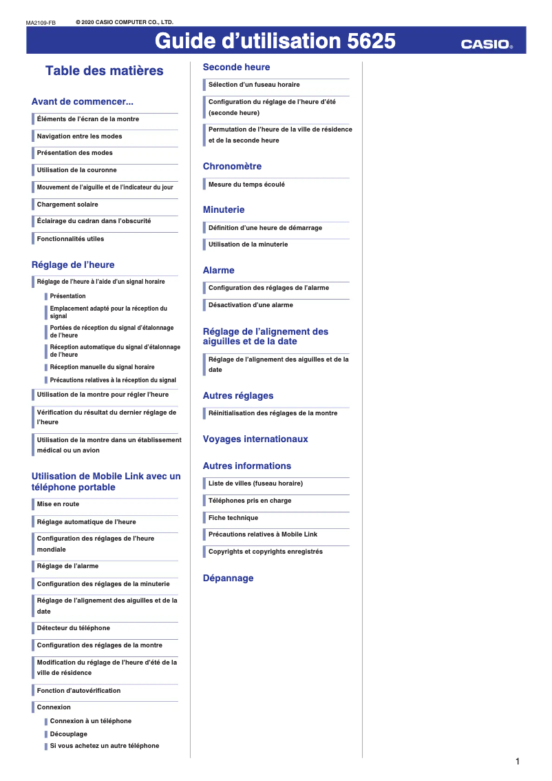 Página 1 del manual Manual de usuario Casio G-Shock GW-5625