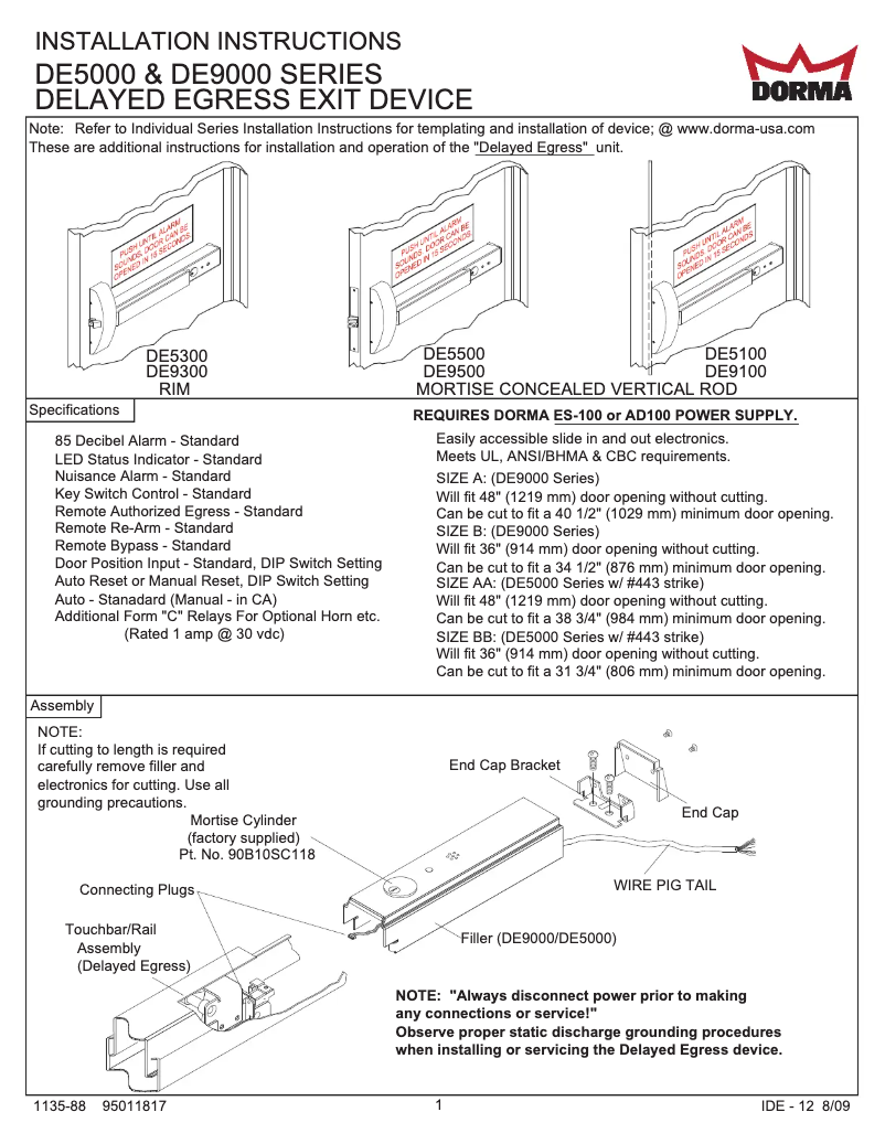 Página 1 del manual Manual de usuario Dormakaba DE9000