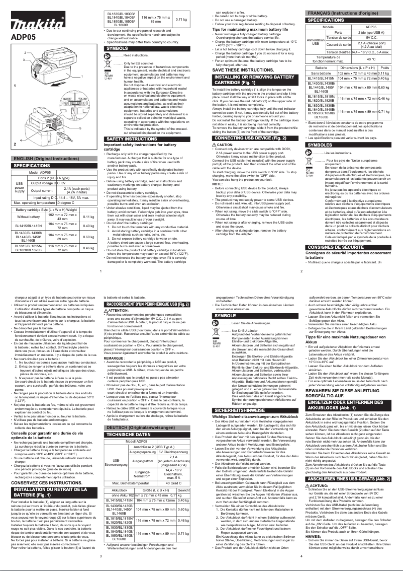 Página 1 del manual Manual de usuario Makita DEBADP05