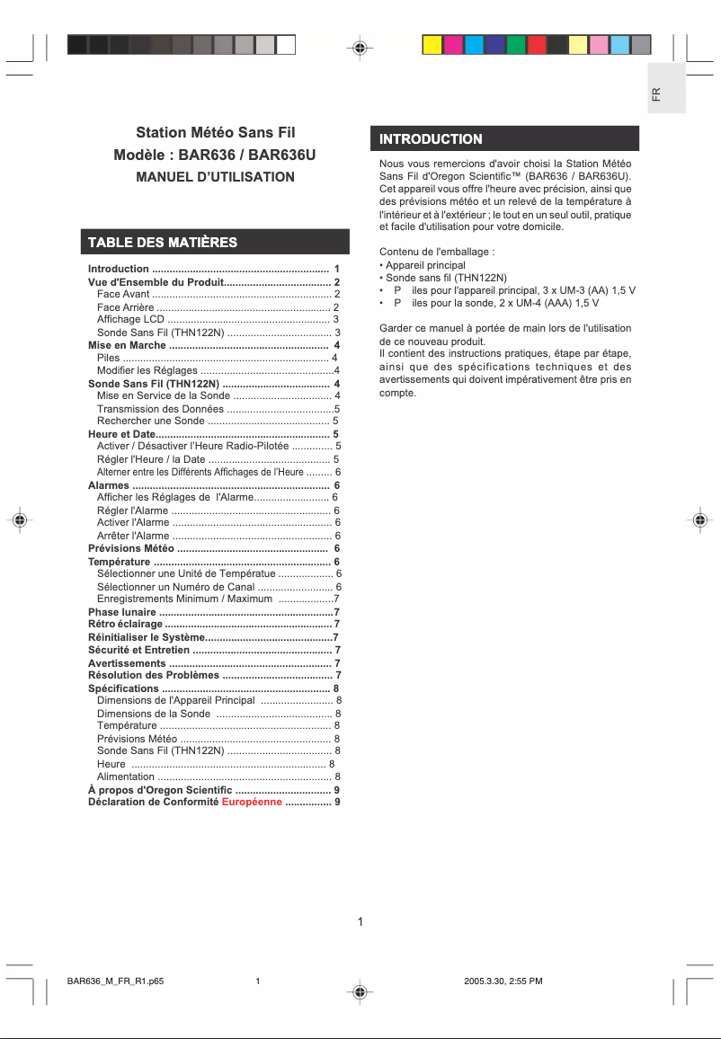 Página 1 del manual Manual de usuario Oregon Scientific BAR636U