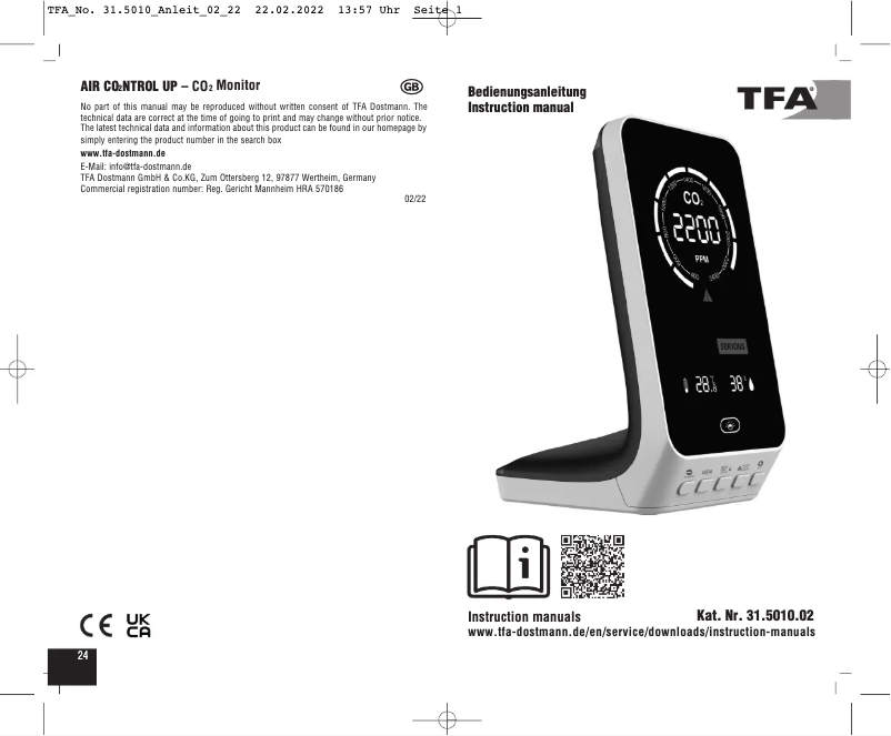 Página nº 1 - Manual de usuario TFA AirCO2ntrol Up 31.5010.02