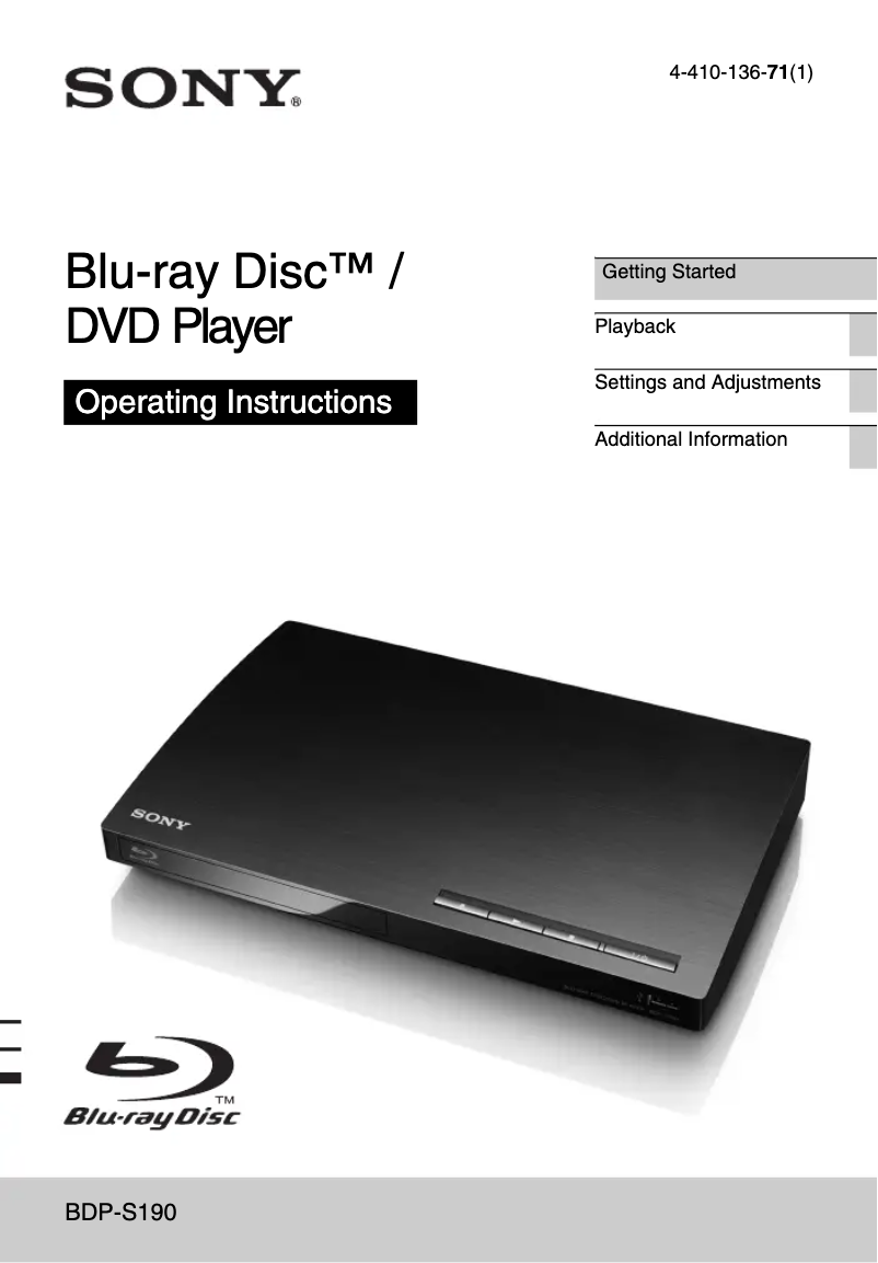 Imagen de la primera página del manual del dispositivo BDP-S190