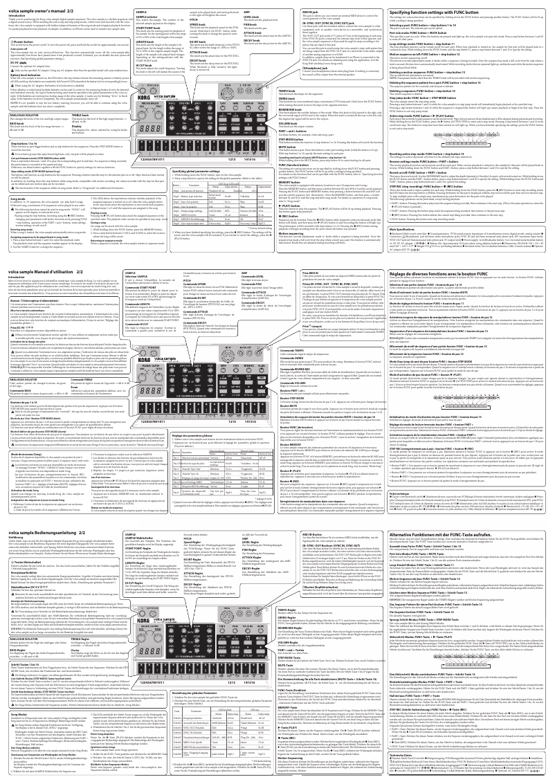 Imagen de la primera página del manual del dispositivo volca sample OK GO edition