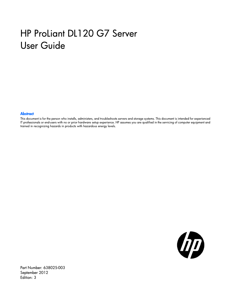 Página 1 del manual Manual de usuario HP ProLiant DL120 G7