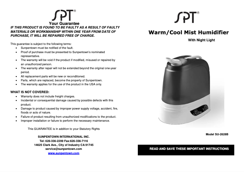 Página 1 del manual Manual de usuario SPT SU-2628B