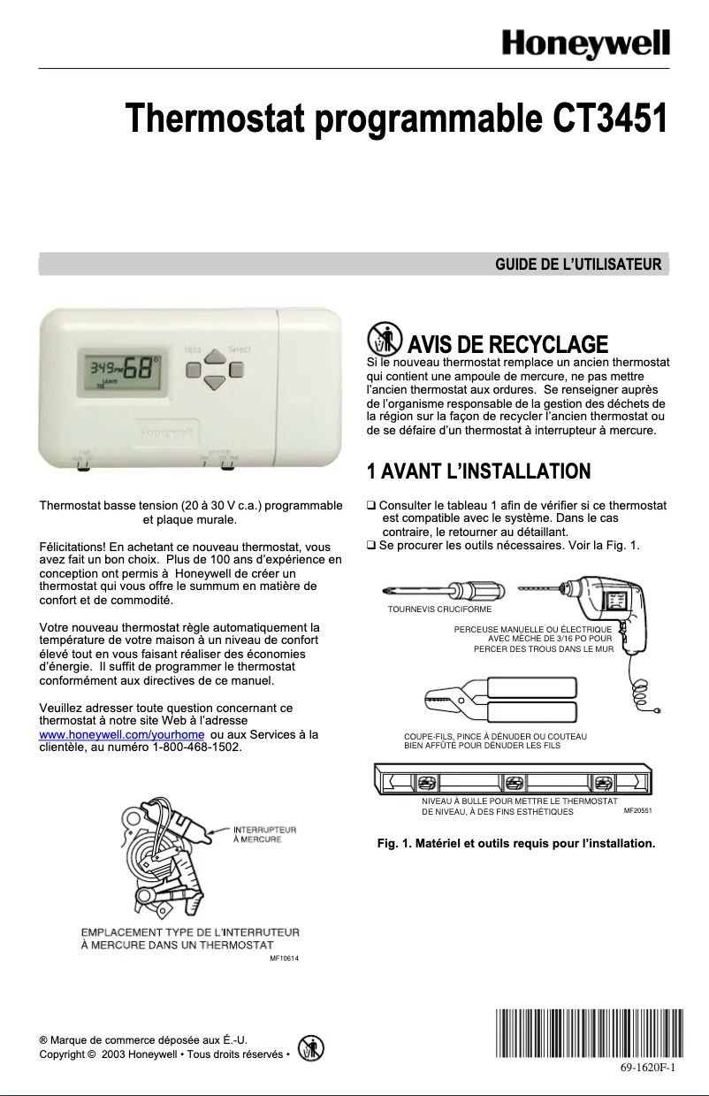 Página 1 del manual Manual de usuario Honeywell CT3451