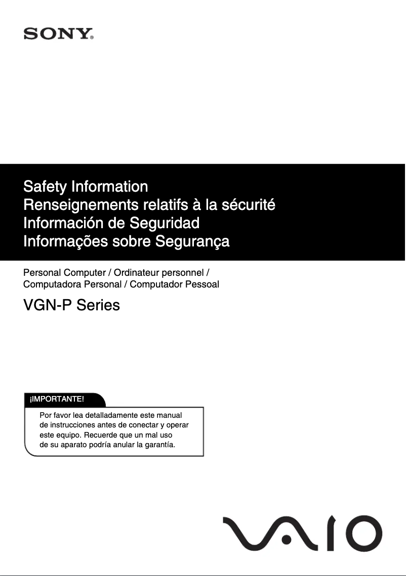 Página 1 del manual Instrucciones de seguridad Sony Vaio VGN-P688E
