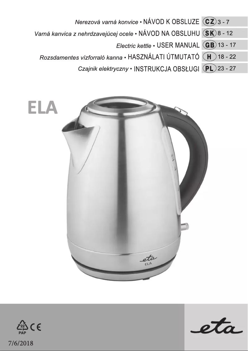 Página 1 del manual Manual de usuario Eta Ela 8598 90080