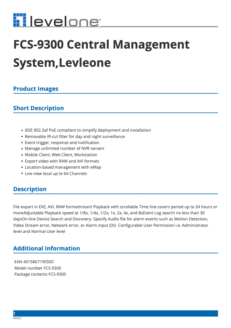 Imagen de la primera página del manual del dispositivo FCS-9300