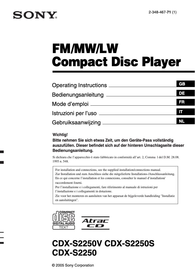 Página 1 del manual Manual de usuario Sony CDX-S2250S