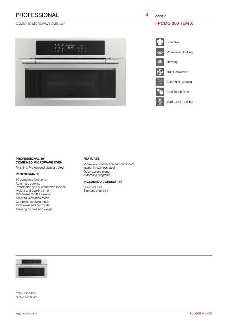 Página 1 del manual Ficha técnica Fulgor Milano FPCMO 300 TEM