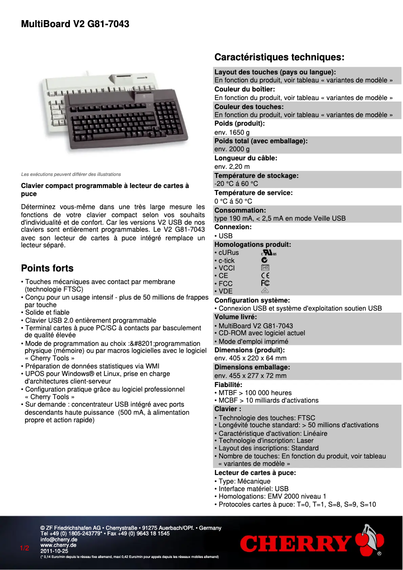 Página nº 1 - Ficha técnica Cherry MultiBoard V2 G81-7043