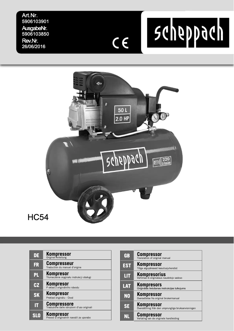 Página 1 del manual Manual de usuario Scheppach HC54