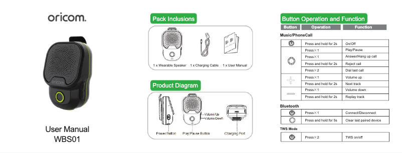 Página 1 del manual Manual de usuario Oricom WBS01