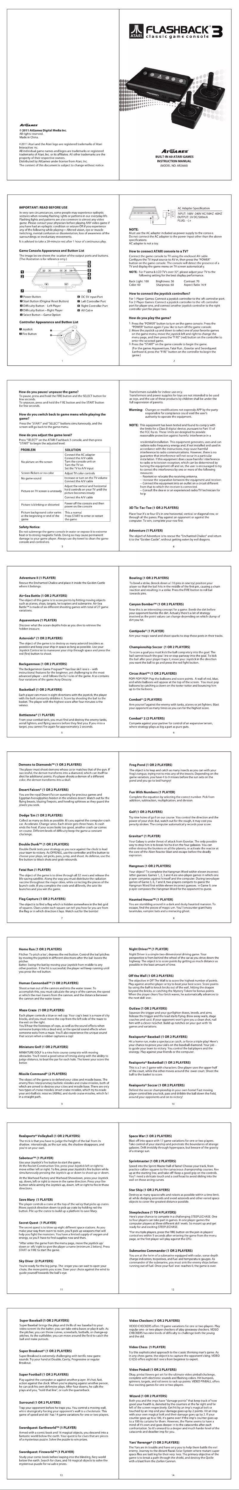 Imagen de la primera página del manual del dispositivo Flashback 3 AR-2660