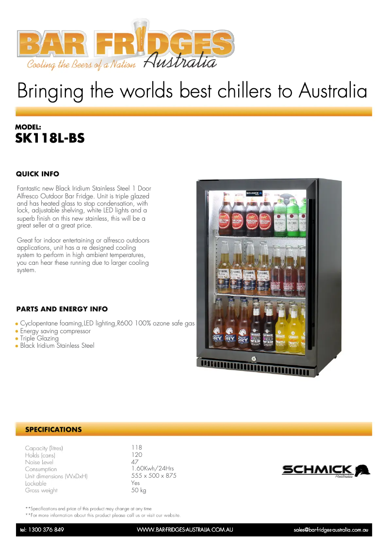 Página 1 del manual Ficha técnica Schmick SK118L-BS